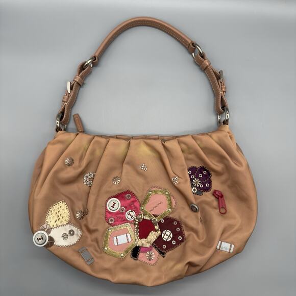Prada Nylon Floral Applique Shoulder Bag Pink Beige Made in Italy - Picture 1 of 16